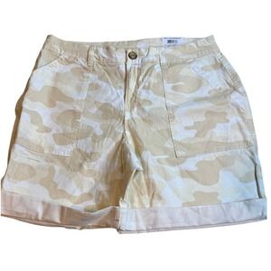 Style & Co Womens Camo Layer Sand Roll Tab Bermuda Shorts Mid Rise Beige Size 8